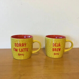 Kahlua Mugs Lot 2 Deja Brew and Sorry I'm Latte Ceramic  Red Yellow